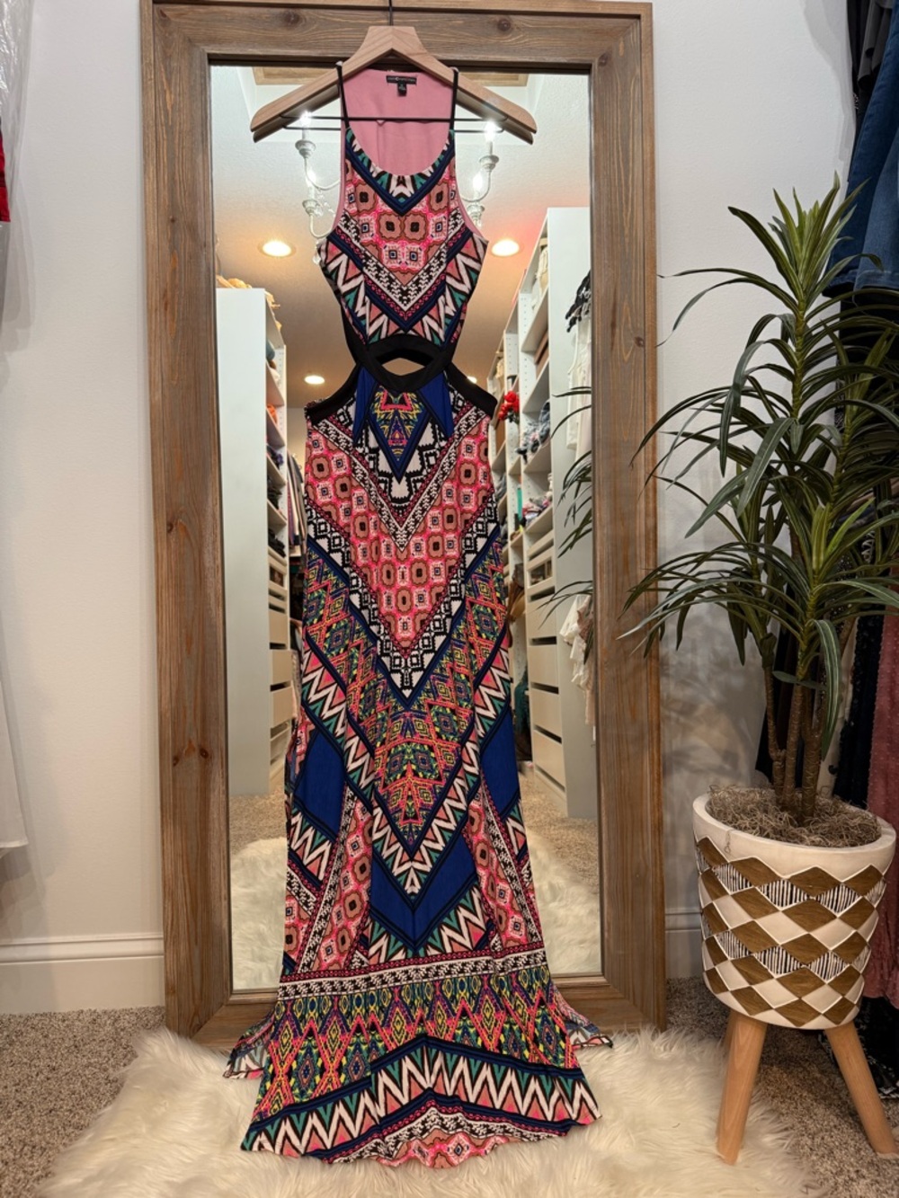 Cutout Tribal Print Maxi Dress Multi Color